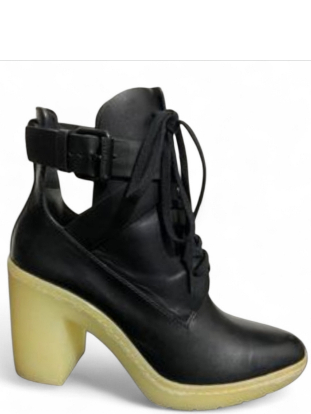 Alexander Wang Laced Up Leather Buckle Boot In Black Size 8.5